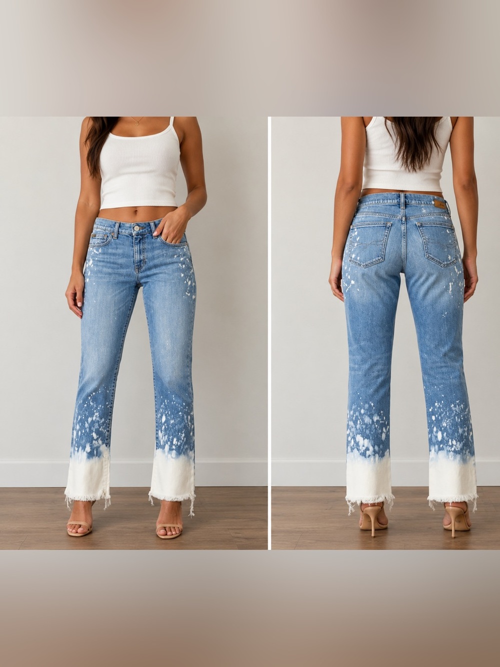 Polo Ralph Lauren Bleached Splatter Cropped Straight Jeans with White Dip Hem
